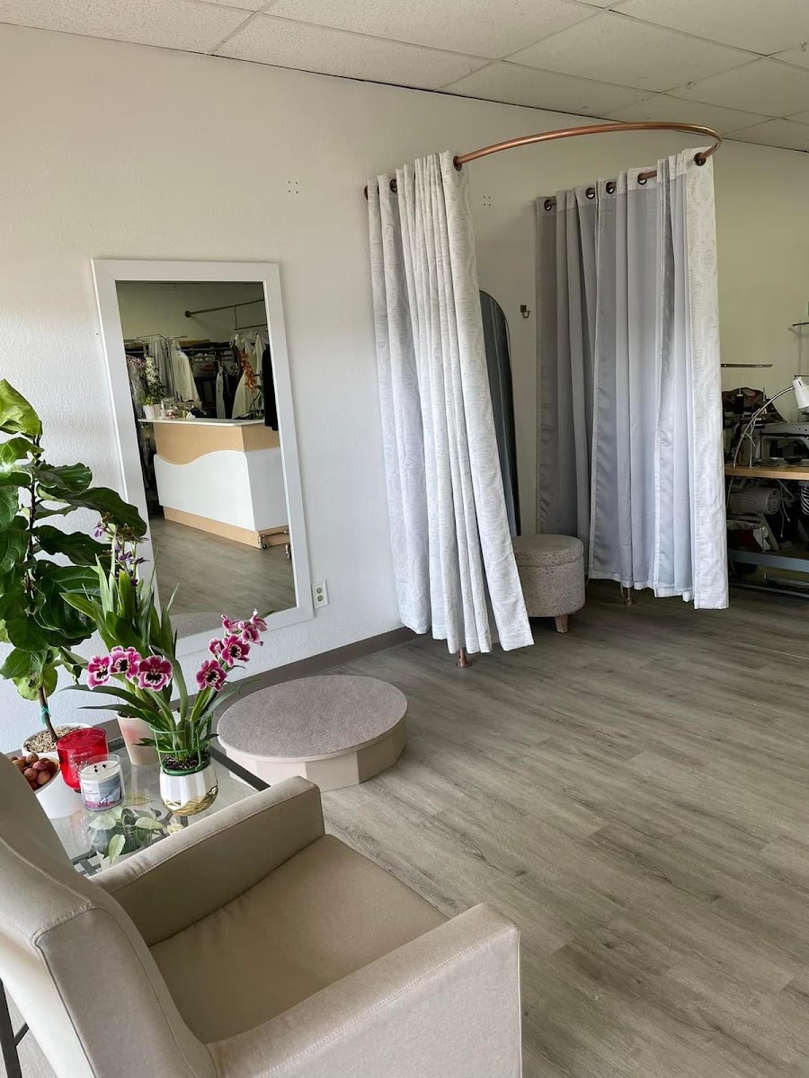 Fitting area with dressing curtains and mirrors