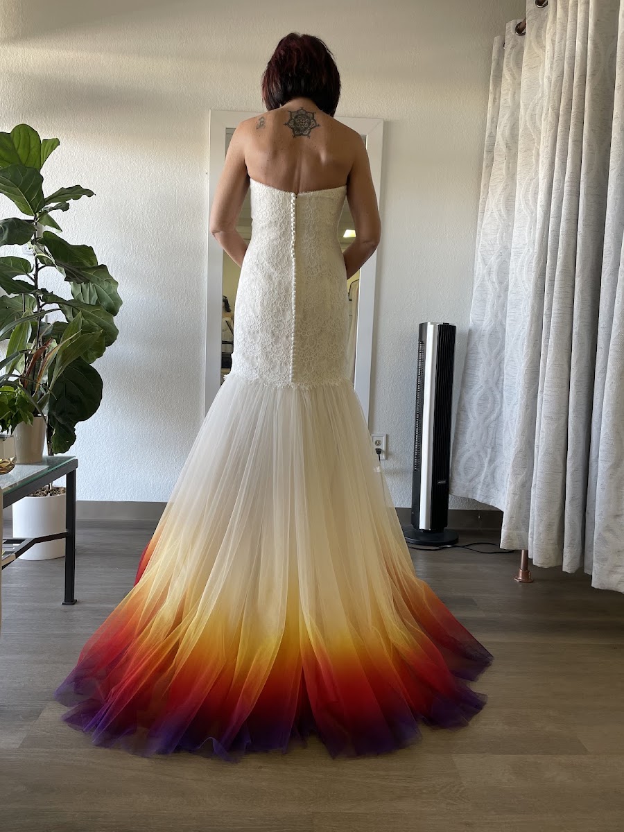 Fitted gown with a fiery ombre mermaid skirt